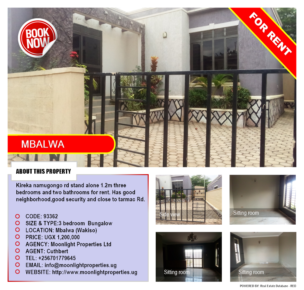 3 bedroom Bungalow  for rent in Mbalwa Wakiso Uganda, code: 93362