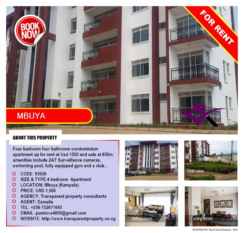 4 bedroom Apartment  for rent in Mbuya Kampala Uganda, code: 93920
