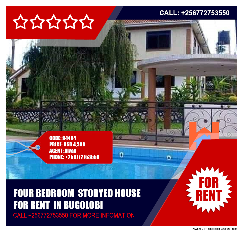 4 bedroom Storeyed house  for rent in Bugoloobi Kampala Uganda, code: 94484