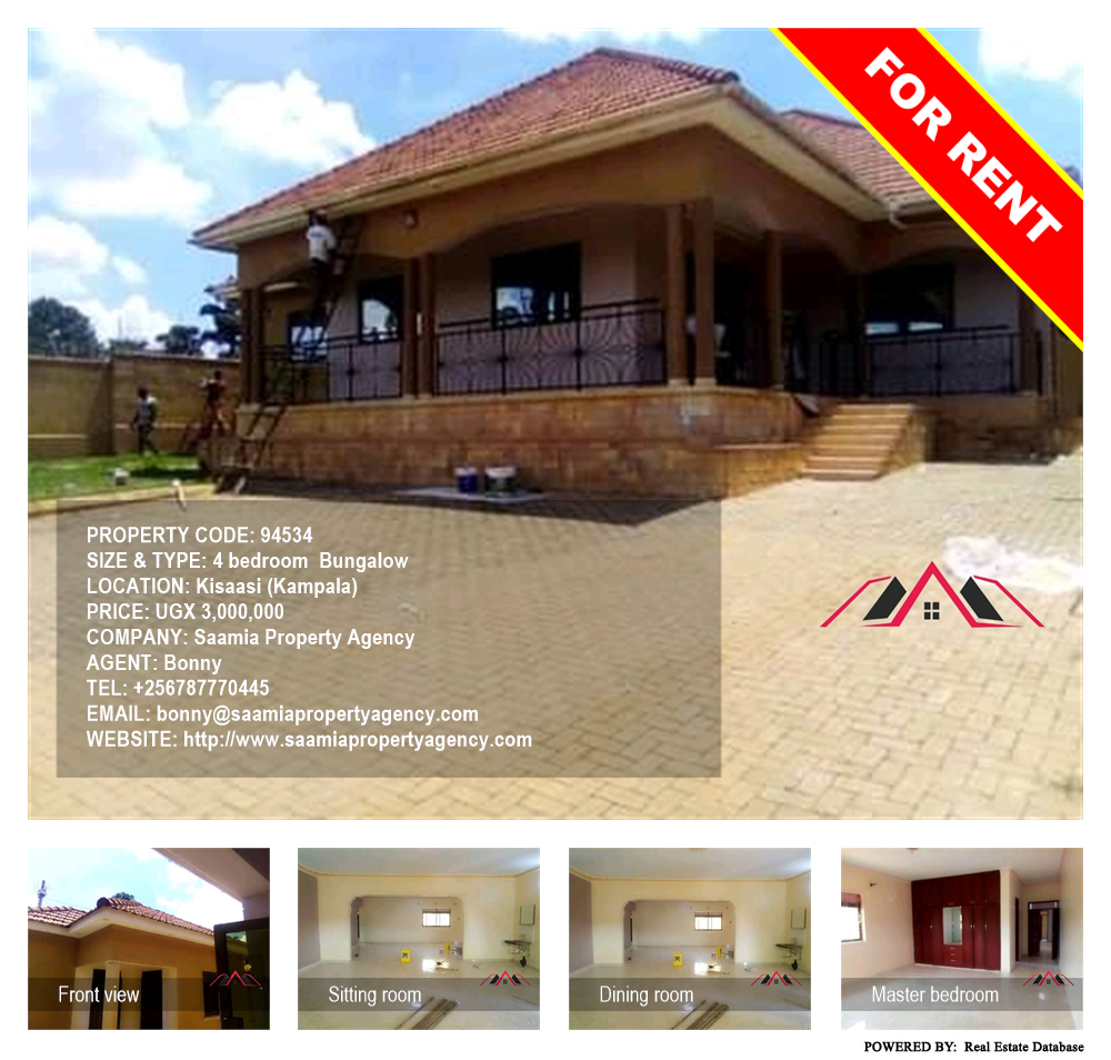 4 bedroom Bungalow  for rent in Kisaasi Kampala Uganda, code: 94534