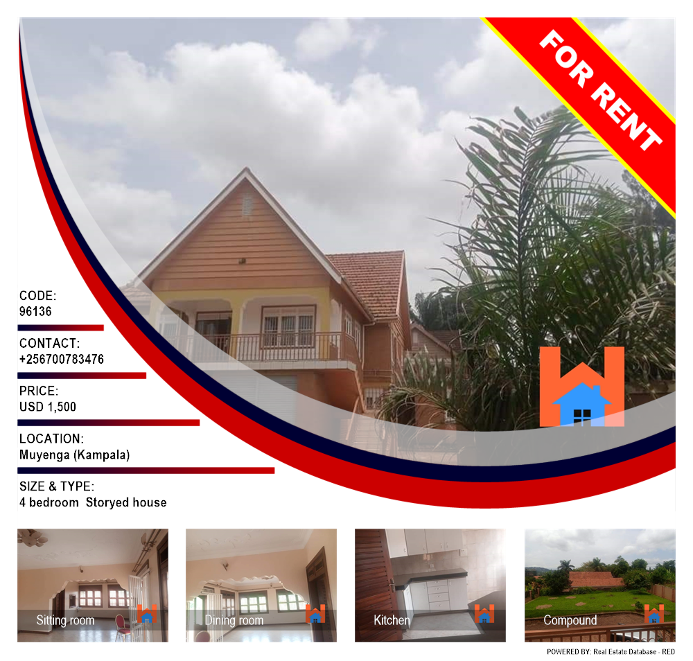 4 bedroom Storeyed house  for rent in Muyenga Kampala Uganda, code: 96136