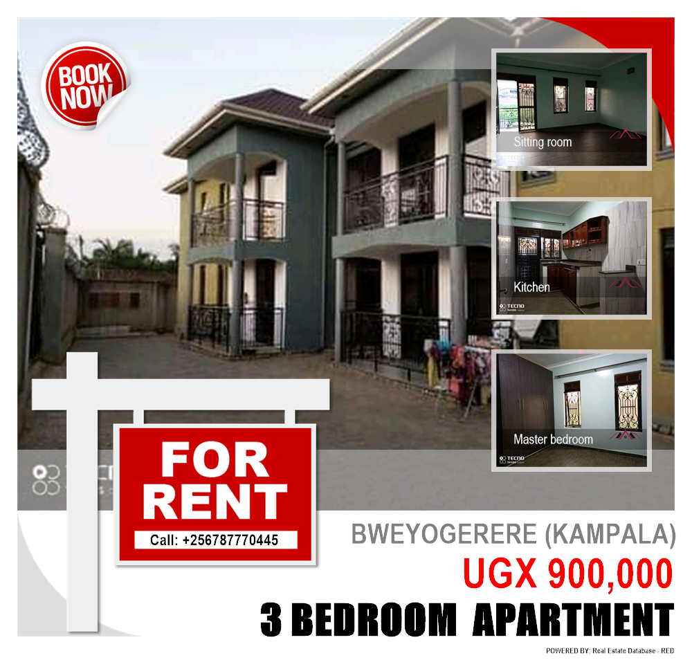 3 bedroom Apartment  for rent in Bweyogerere Kampala Uganda, code: 97008
