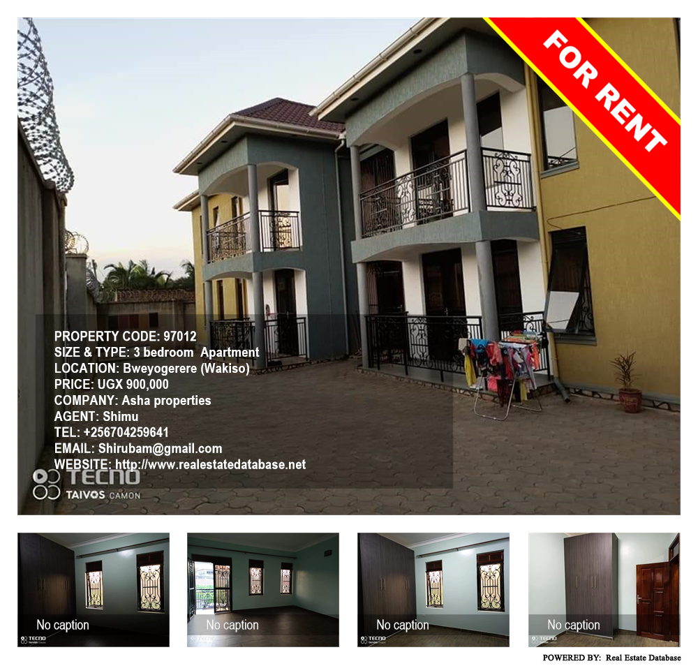 3 bedroom Apartment  for rent in Bweyogerere Wakiso Uganda, code: 97012