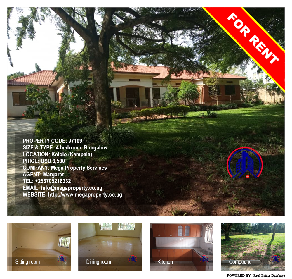 4 bedroom Bungalow  for rent in Kololo Kampala Uganda, code: 97109