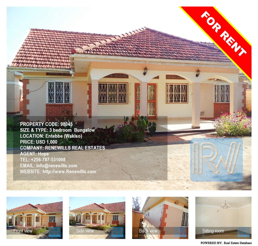 3 bedroom Bungalow  for rent in Entebbe Wakiso Uganda, code: 98045