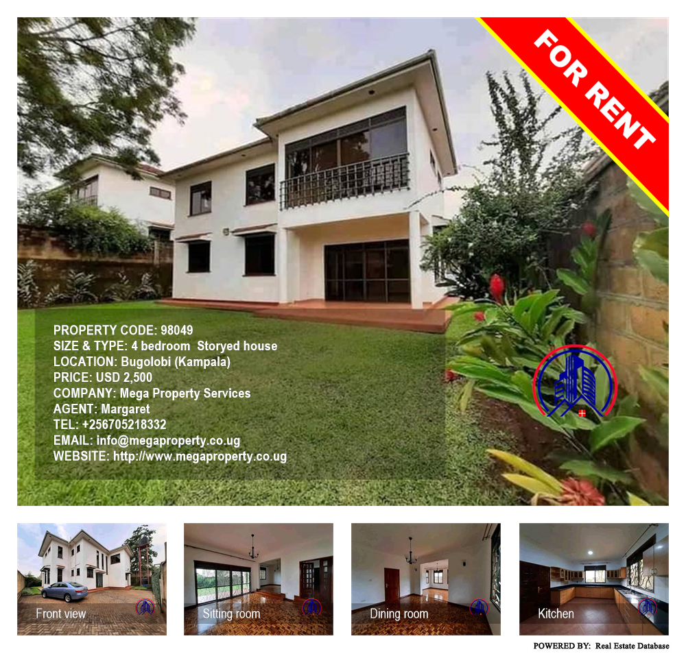 4 bedroom Storeyed house  for rent in Bugoloobi Kampala Uganda, code: 98049