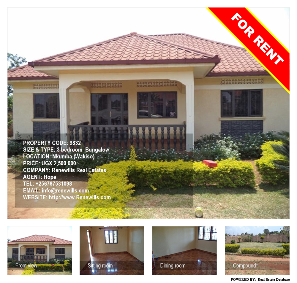 3 bedroom Bungalow  for rent in Nkumba Wakiso Uganda, code: 9832