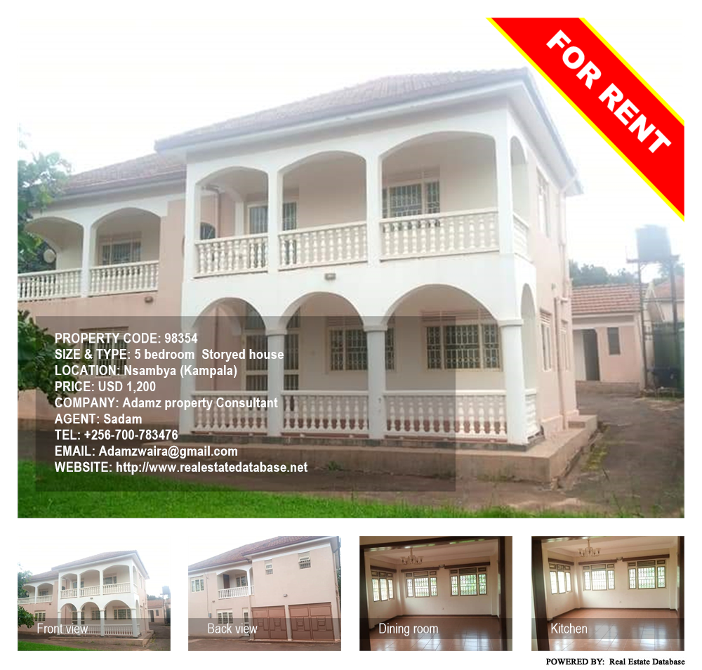 5 bedroom Storeyed house  for rent in Nsambya Kampala Uganda, code: 98354