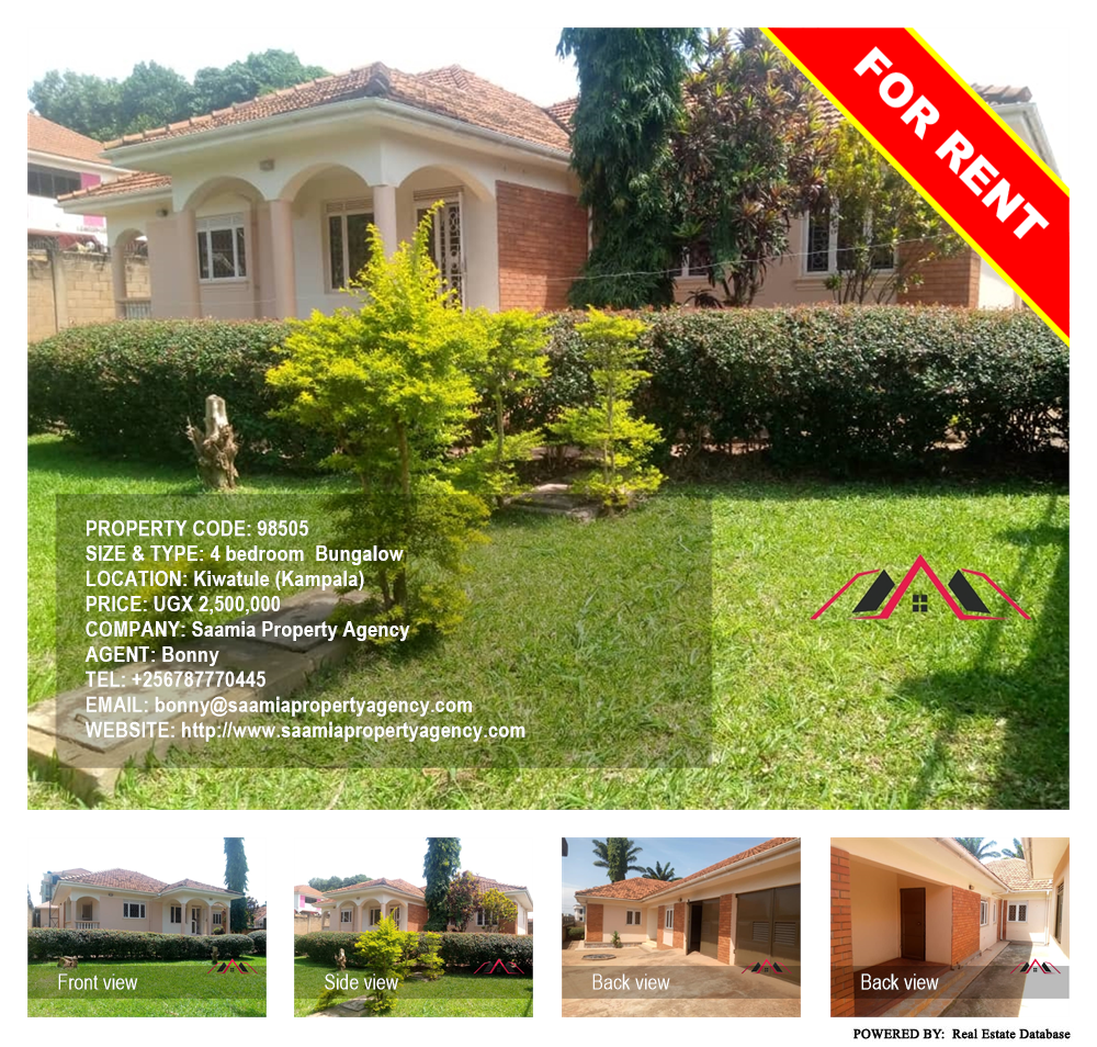 4 bedroom Bungalow  for rent in Kiwaatule Kampala Uganda, code: 98505