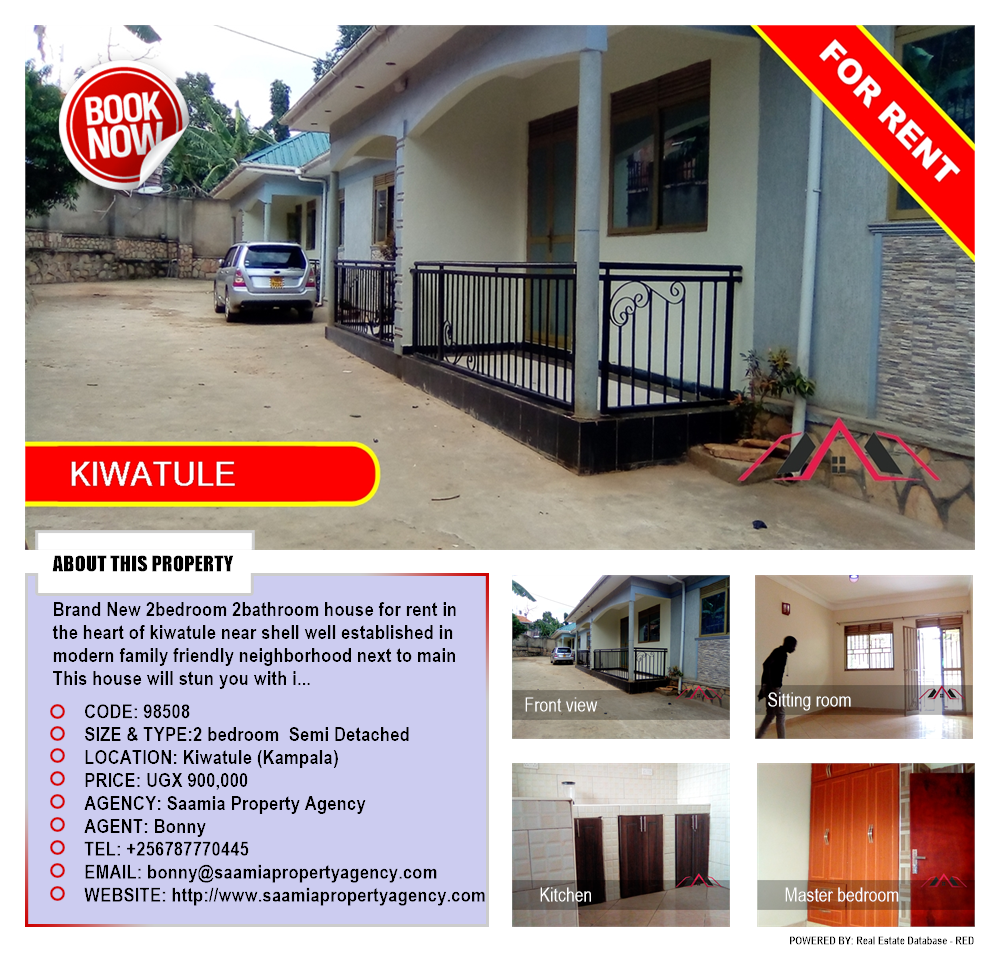 2 bedroom Semi Detached  for rent in Kiwaatule Kampala Uganda, code: 98508