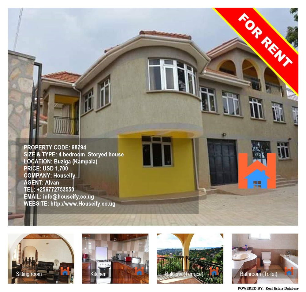 4 bedroom Storeyed house  for rent in Buziga Kampala Uganda, code: 98794