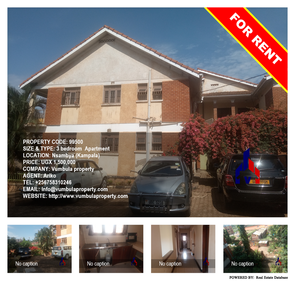 3 bedroom Apartment  for rent in Nsambya Kampala Uganda, code: 99500